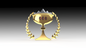 A gold trophy featuring a laurel wreath on either side, three red gems on its front, and silver spikes crowning the top—evoking the design of the V.10 Essence Imbibers Shoulder Detail (3D Print | Files Only)—set against a gradient background.