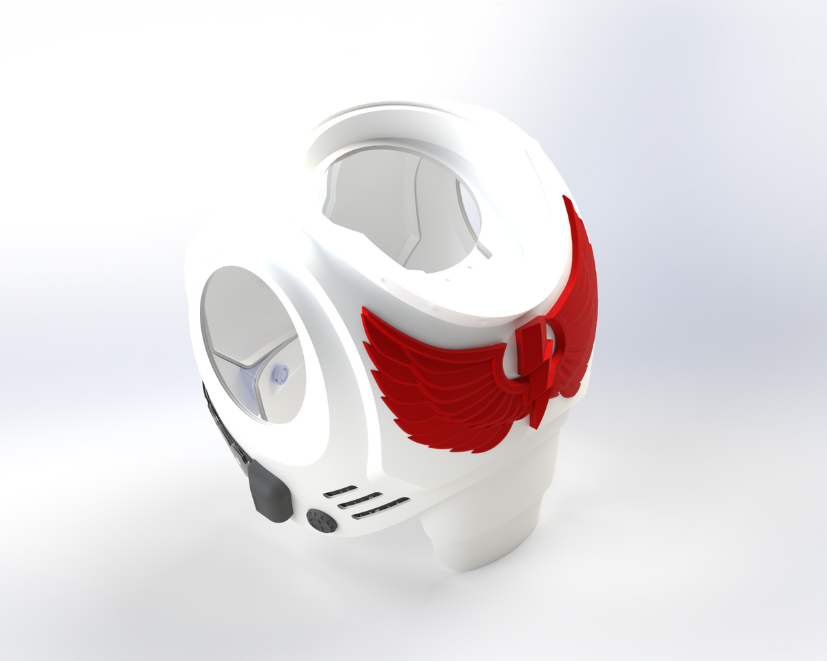 Elevate your 3D-printable Galactic Warriors collection with the V.10 Bleached Blemishes Chest Detail (3D Print | Files Only). This digital download showcases white, futuristic chest armor featuring bold, stylized red details and black circular accents. Its smooth, rounded design and open areas make it an ideal addition to your next cosplay or display project—perfect for fans seeking unique costume enhancements.