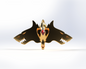 Showcase your latest project with the V.10 Void Lupines Chest Detail V.1 (3D Print | Files Only) – a striking gold design featuring a stylized three-headed wolf with sharp teeth, a central wolf skull, and a bold red diamond shape on its forehead, all set against a crisp white background.