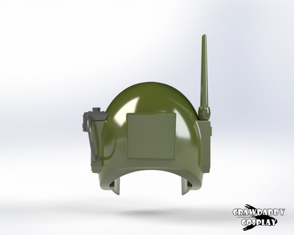 A 3D rendered image of a green Sovereign Trooper helmet with a white skull emblem and black goggles.