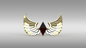 A 3D-rendered winged emblem or crest with two curved gold wings and a dark red central diamond, shown on a smooth gray gradient background.