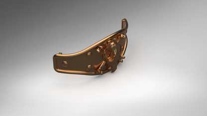 A metallic bronze-colored automotive part, likely a headlight housing or light assembly bracket, shown on a clean gray gradient background.