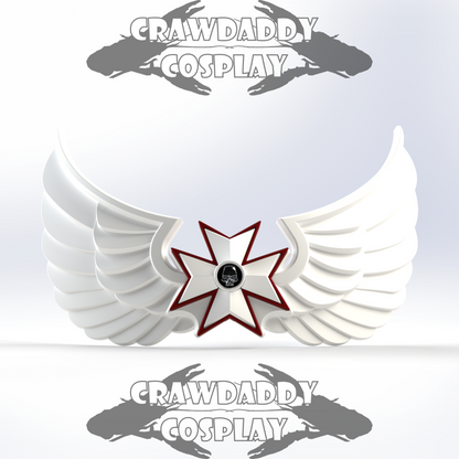 Cosplay accessory with wings and star design on a white background, featuring 'Crawdaddy Cosplay' branding.