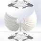 White angel wings with a central emblem on a light gray background, featuring 'Crawdaddy Cosplay' branding.