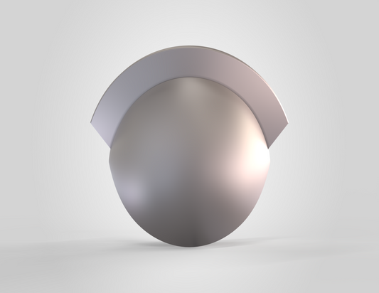 A shiny, metallic sphere with a curved, flat, silver band partially covering its top, reminiscent of the smooth precision found in the V.10 3D Printed Knee V1.0 (3D Print | Files Only) designs, set against a plain, light gray background.