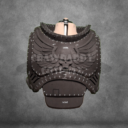 Black car seat cover with wing design on a gray background