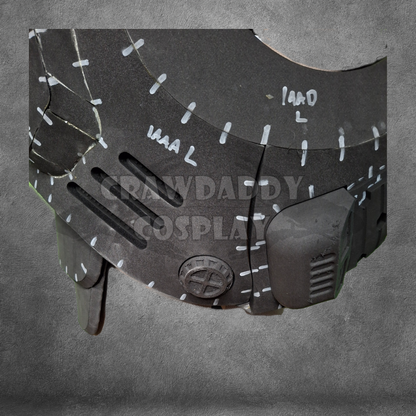 Black mask with white markings on a gray background, featuring the brand 'Gray Daddy Cosplay'.