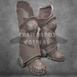 A set of digital templates for creating a costume leg piece, with stitching and detailing, on a grey background with the watermark 'CRAWDADDY COSPLAY'.