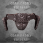 Cosplay costume belt with detailed design on a gray background with 'Crawdaddy Cosplay' branding.