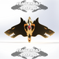 Gold and black wolf head pendant with red gemstone on a white background, branded 'Crawdaddy Cosplay'.