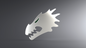 Metallic dragon head sculpture on a gray background
