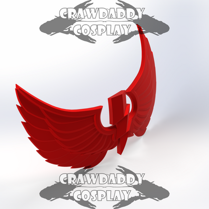 Red cosplay costume piece with 'Crawdaddy Cosplay' branding on a white background